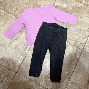 Old Navy Bundle! Black Sparkle pants and‎ light purple waffle knit top. 12-18m